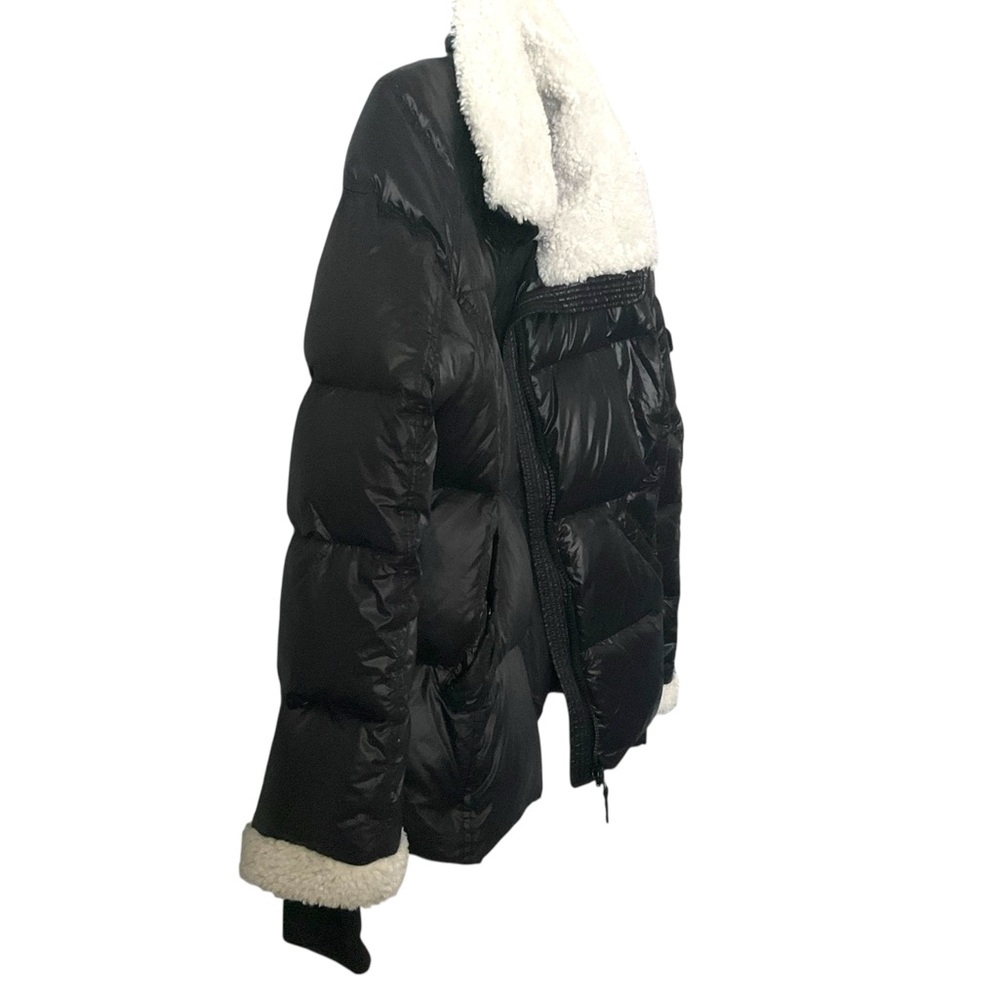 AQUA Black Puffer Faux Fur Sherpa Bomber Jacket L Women Lagenlook Grunge Casual - Picture 3 of 8